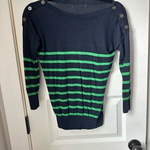 Navy and Green Striped Women's Sweater